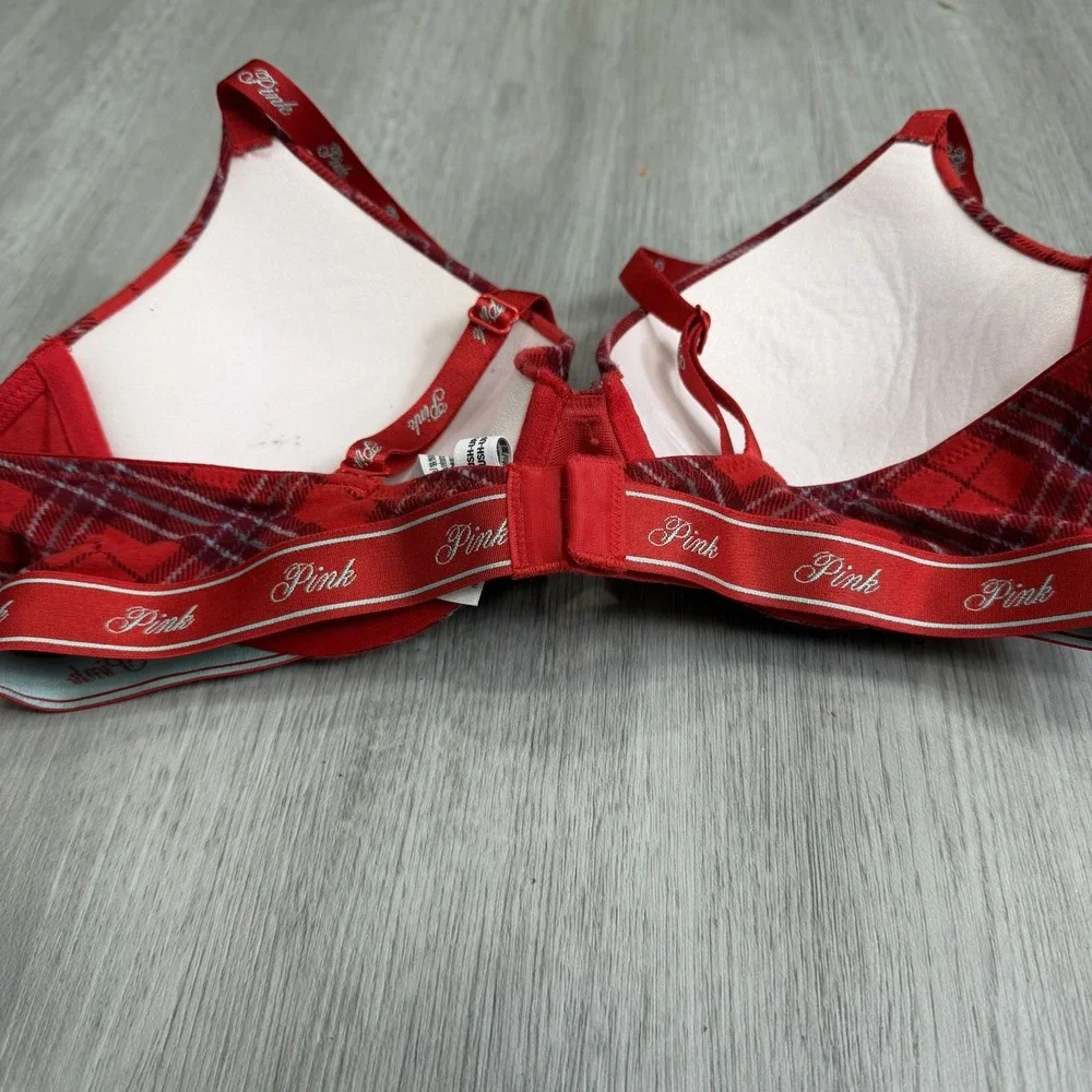 Victoria's Secret Pink Wear Everywhere Push Up Bra Red Plaid 36C